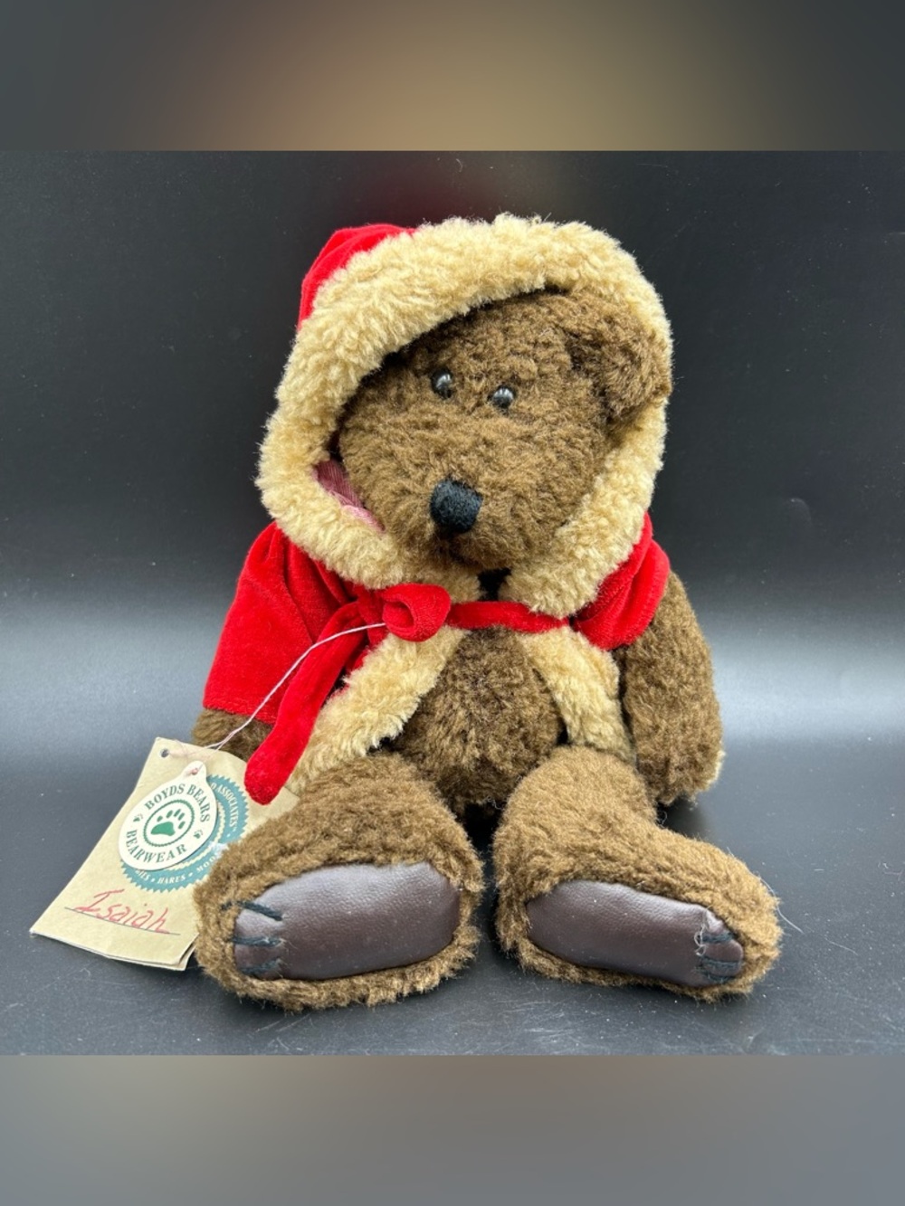 Boyds Bears Isaiah Plush Santa Coat Hood Bell Retired Jointed Teddy 10”
